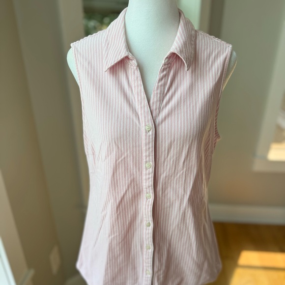 Charter Club Pink White Striped Cotton Sleeveless Button Down Top Preppy Sz 12 - Picture 13 of 16